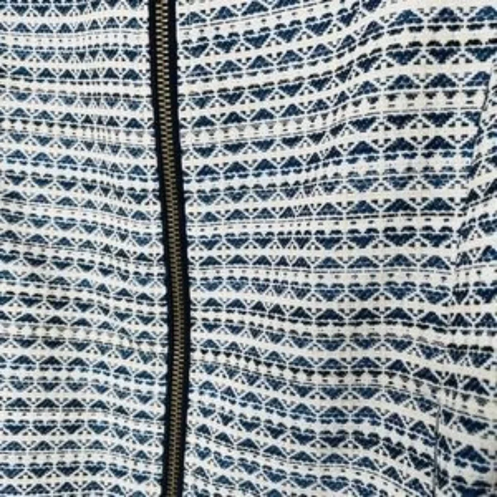 J. CREW White with Blue Hearts Full Zip Cropped Blazer, Size X Small - Picture 8 of 12